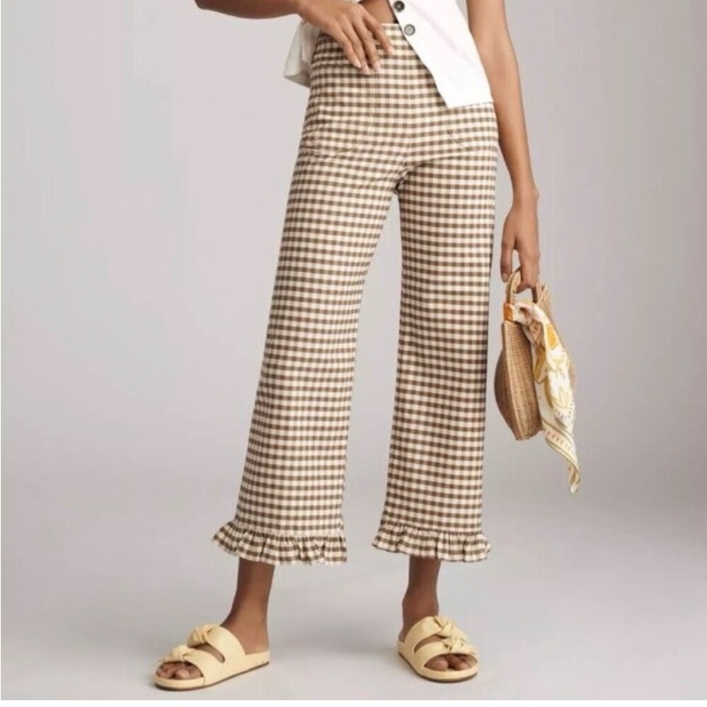 Colette Cropped High-Rise Wide-Leg Trousers Maeve: Magic pants Gingham Edition